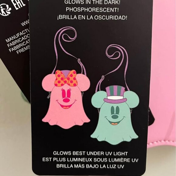 Loungefly Disney Ghost Minnie and Mickey Double Sided Crossbody Glow in the Dar - Picture 4 of 9